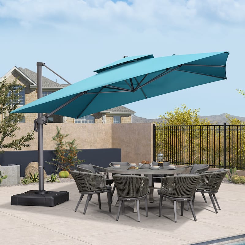 PURPLE LEAF Patio Cantilever Umbrella with 360 Degree Rotation - 12ft-Blue