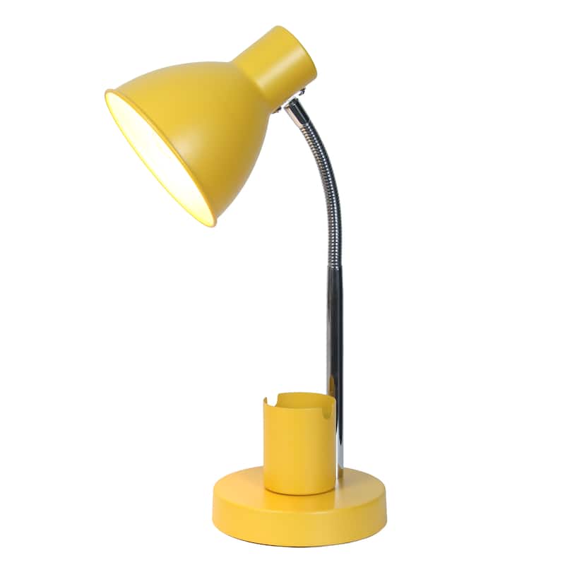 Adjustable Metal Desk Lamp with Organizer Base and Chrome Gooseneck Arm Modern Task Lighting Multiple Colors - Yellow