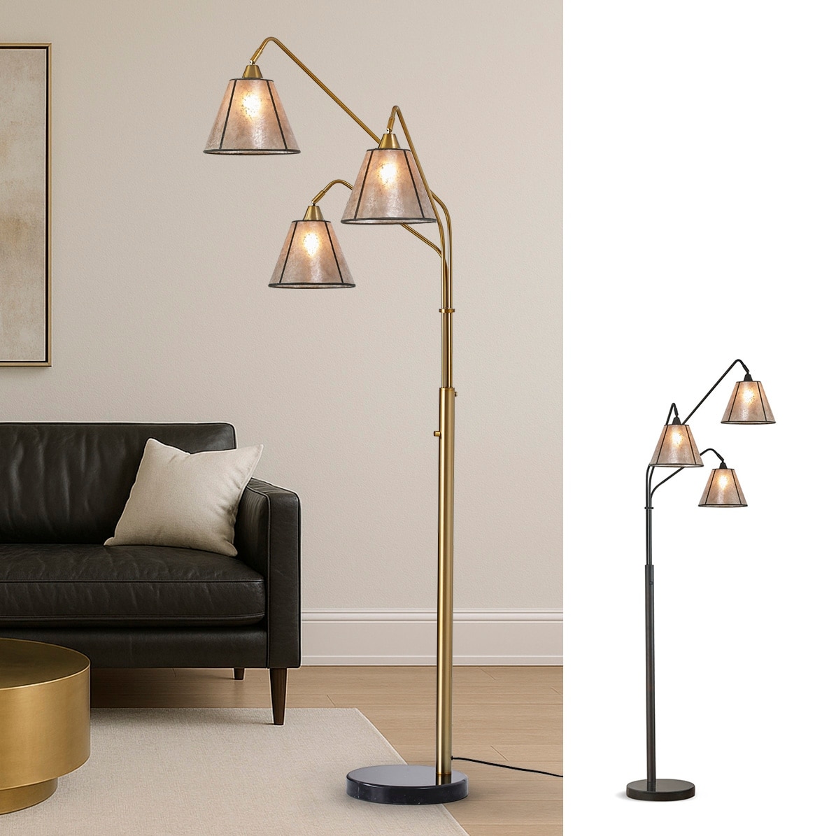 Midtown 3 Light Arch Floor Lamp with Mica Shade