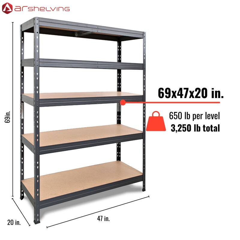 AR Shelving Heavy Duty Durable Rack Collection for Garage and Workshops - 47"W x 69"H x20"D