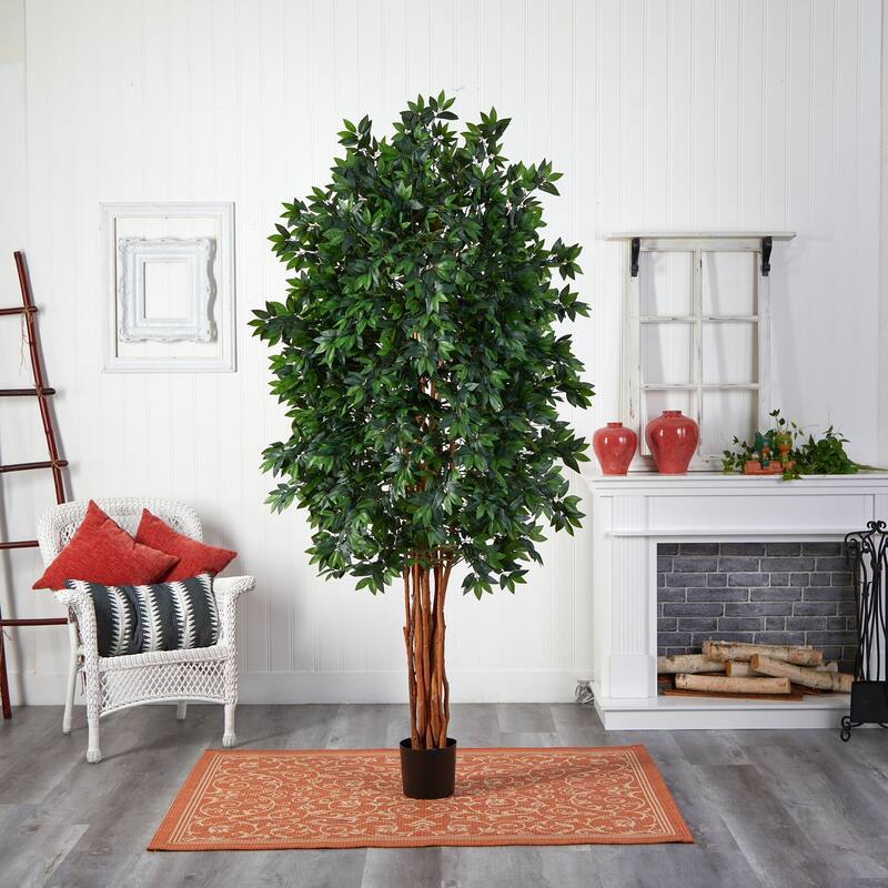 Lychee Silk Tree 7.5Ft - Realistic Indoor Faux Tree, Full Lush Foliage, Home Office Decor, No Watering Needed - 7.5ft.