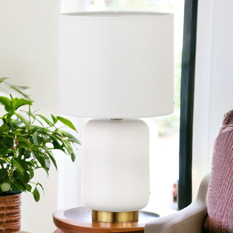 Ceramic Cylinder Table Lamp with White Drum Shade and Rocker Switch - 8” x 8” x 15” (D x W x H)