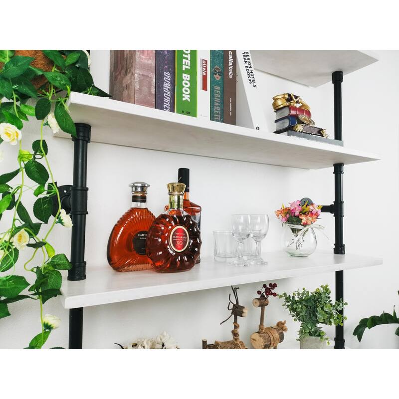 Ladder Pipe Shelves, Wall Mounted Industrial Shelves for Living Room