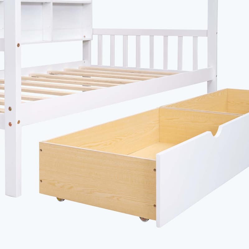 Comfortable Wooden House Bed with 2 Drawers,Kids Bed with Storage Shelf