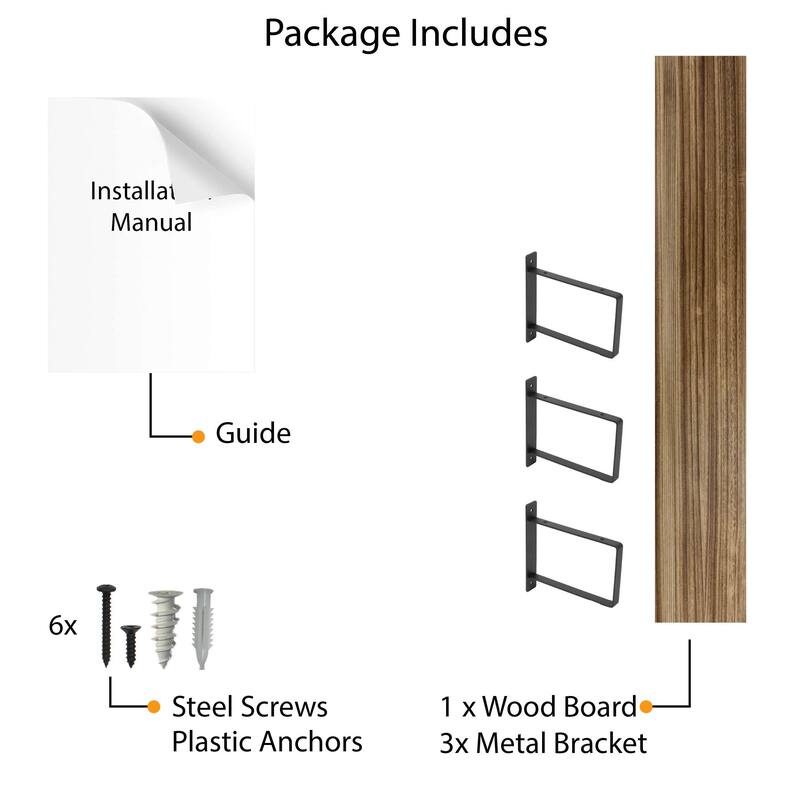 Wallniture Toledo Wood Board 48-60 Inch Long, 8'' Deep, Floating Shelf for Living Room, Rustic Shelf, Farmhouse Wall Decor, 1pc