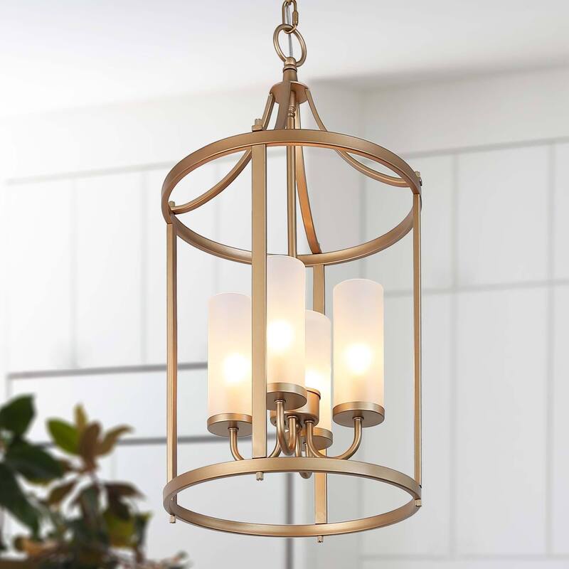 Mid-century Modern Gold 4-Light Chandelier Lantern Pendant Light for Kitchen Island - 12" D x 23" H