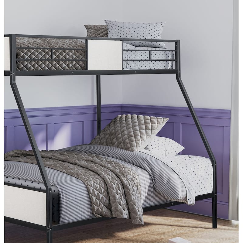 Full Over Full Metal Bunk Bed Contemporary Style Black Finish Footboard Ladder Metal Structure