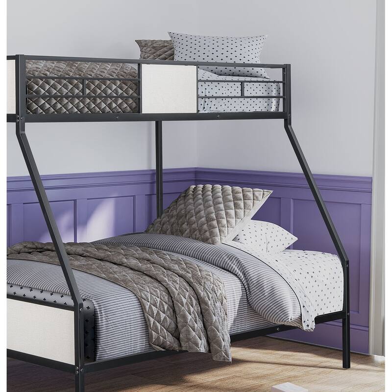 Twin Over Full Metal Bunk Bed with Ladder, Black Two-Tone Design