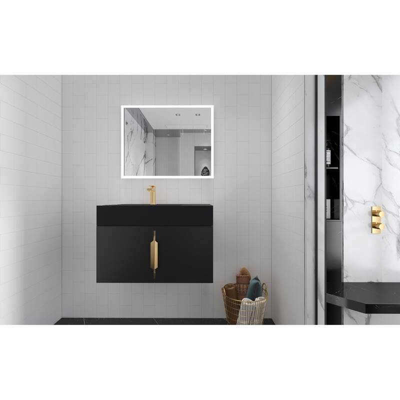 Amazon 30" Wall Mounted Bathroom Left Basin Vanity Set w/ Black Top