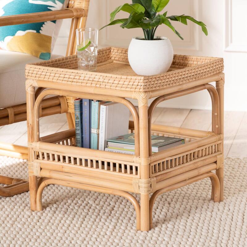 Lombok Modern Bohemian Natural Rattan End Table