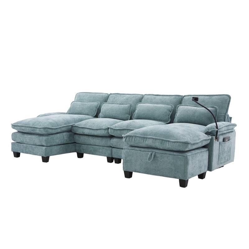 106.69" Modular U-shaped Sectional Sofa with Chaise Lounge and Ottoman, Pillows