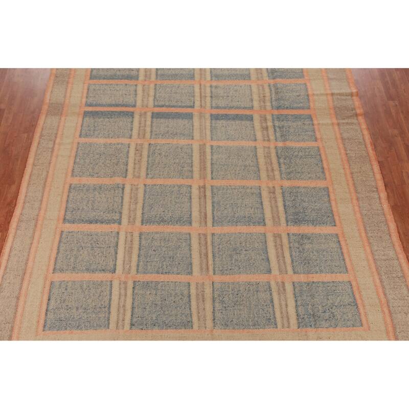 Hand Woven Oriental 100% Jute Carpet Southwestern Modern Navy Blue & Blues Kilim Area Rug - 11' 5'' X 9' 8''