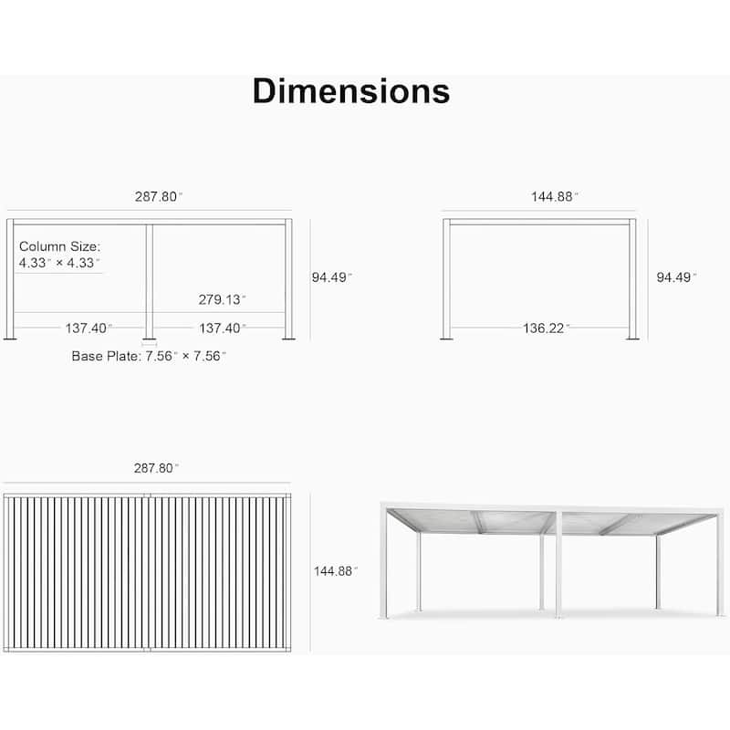 PURPLE LEAF Louvered Pergola Outdoor Aluminum Pergola with Adjustable Roof for Patio Hardtop Gazebo