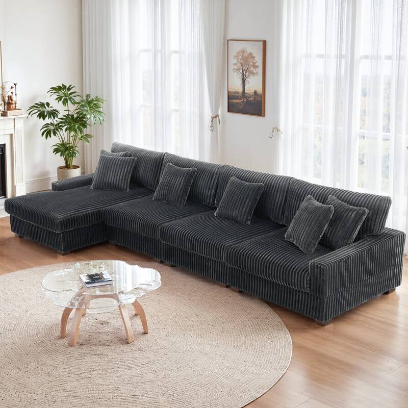 Anne 150" W Oversized Upholstered Modular Sectional Sofa - Grey-Type 1 - Left Facing