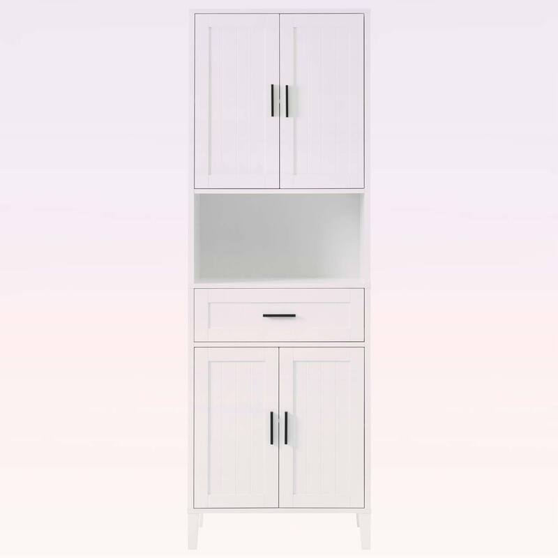Tall Bathroom Cabinet with Drawer,Cabinets,Soft-Close Doors,Adjustable Shelves,Open Storage for Versatile Use