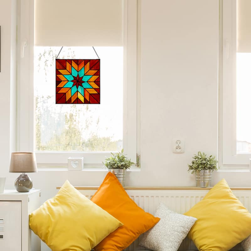 River of Goods Bold Geometric Floral River of Goods Stained Glass Window Panel - 12" x 0.25" x 12"
