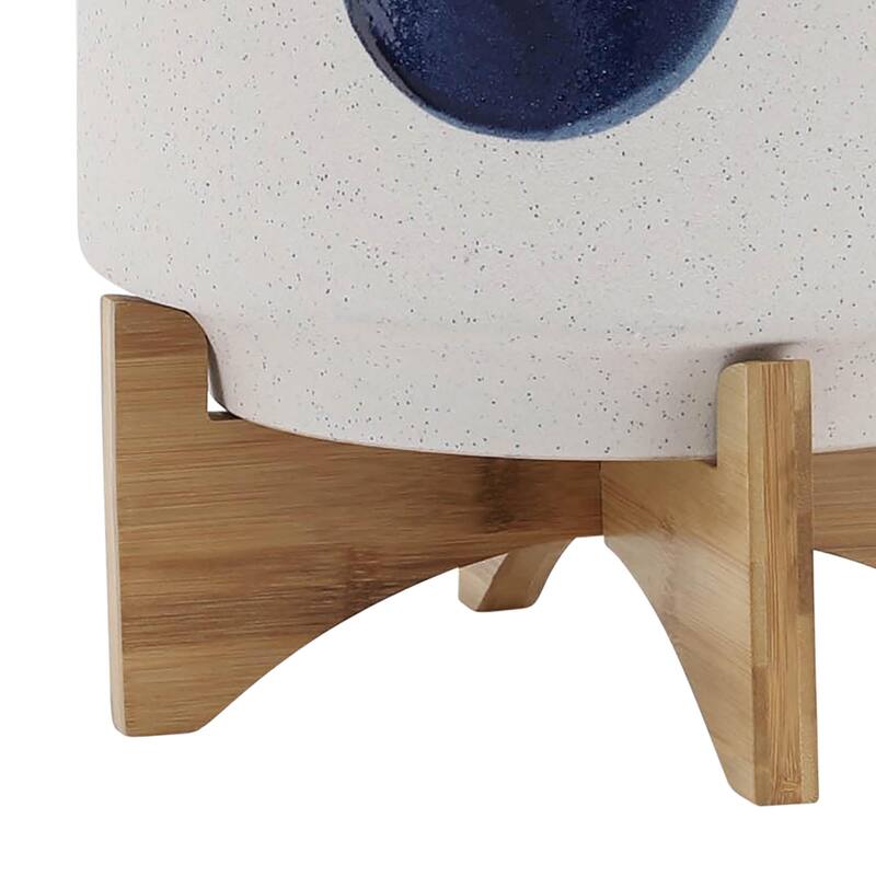 10-inch Funky Planter W/ Wood Stand, White