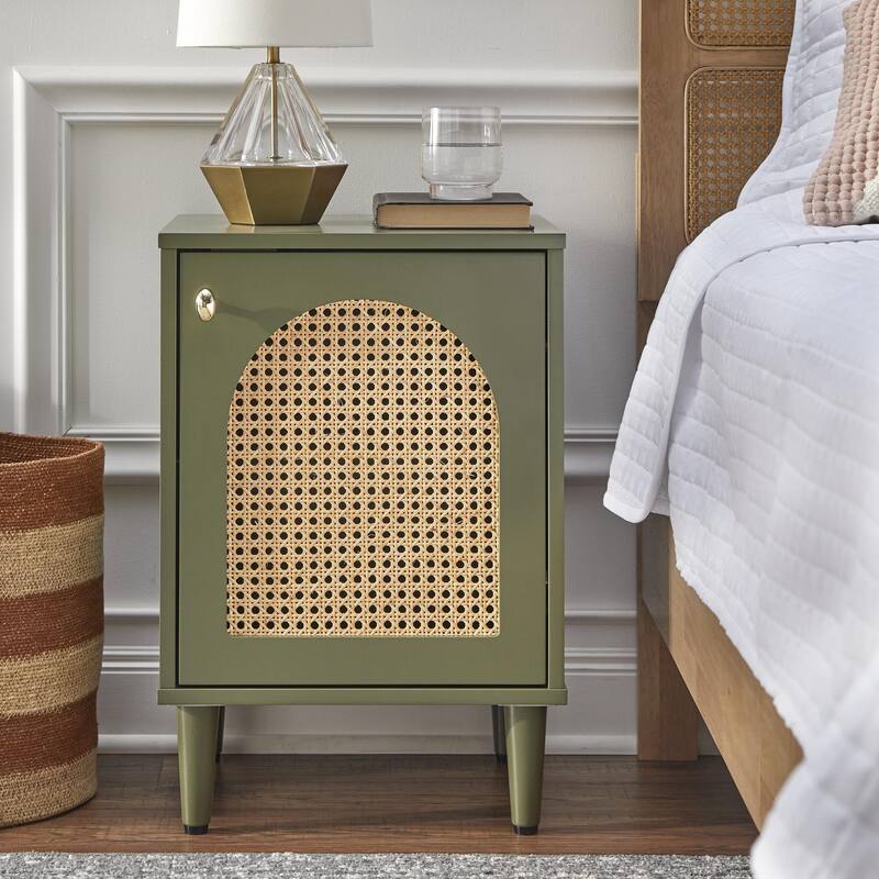 Lifestorey Taylor Nightstand with Natural Cane - Olive Green