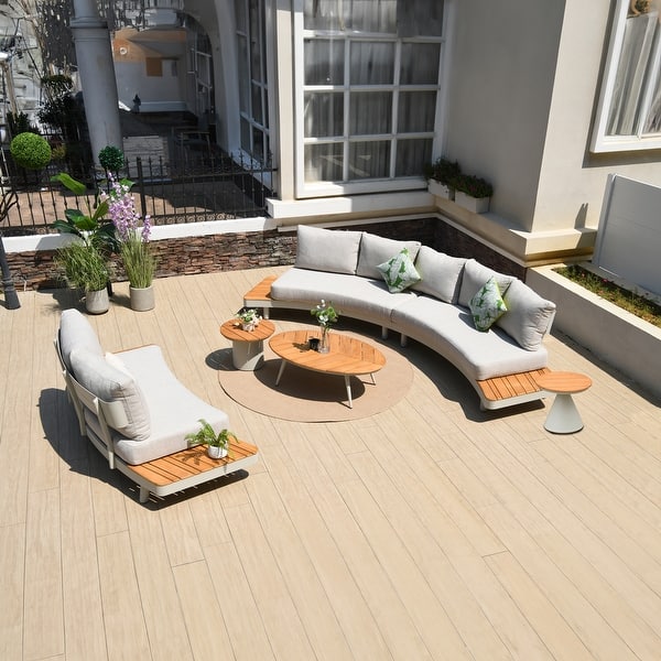 slide 2 of 6, Deko Living 6 Place Seating Outdoor Aluminum and Teak Contour Sofas