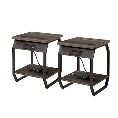 Set of 2 Side Table with Charging Station, USB Ports and Sockets