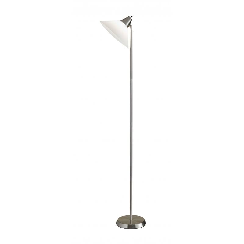 Metal Cone Floor Lamp with White Plastic Shade Rotary Switch - 10” x 12” x 71.5” (D x W x H)