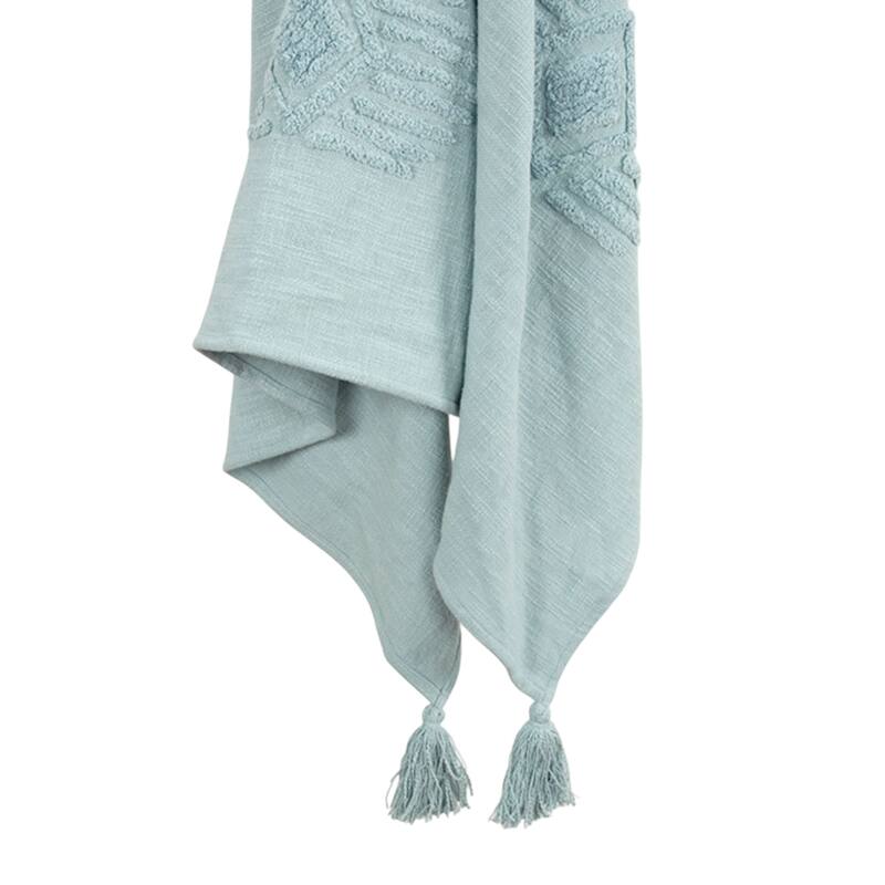 HomeRoots 50" X 60" Aqua Cotton Woven Ikat Throw Blanket with Tassels