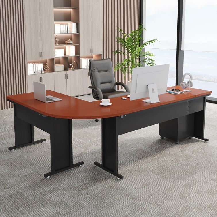 83" L-Shaped Executive Desk, Large L Office Desk with 3-Drawer Mobile File Cabinet, Business Furniture Desk Workstation