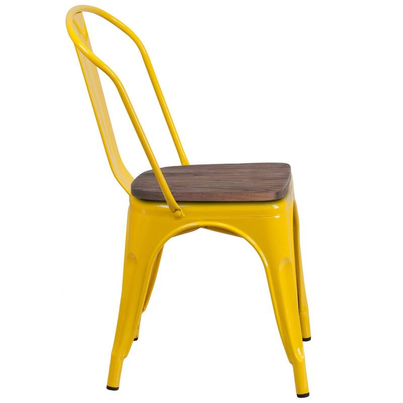 Wood Seat/ Galvanized Steel Stackable Chair (Set of 4) - 18"W x 20"D x 33"H