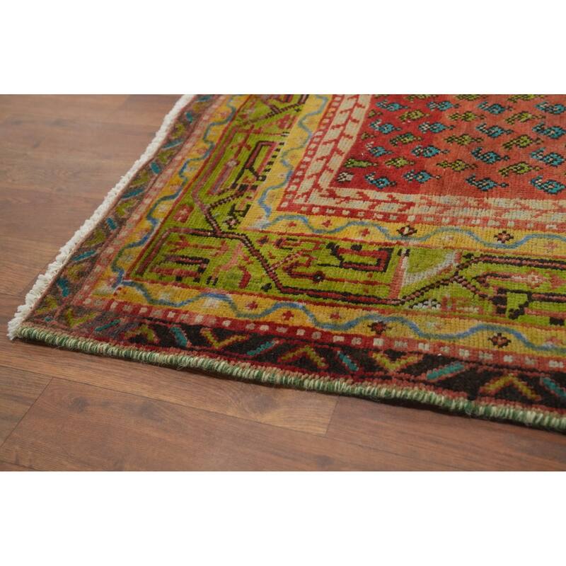 Hand Knotted Oriental 100% Wool Carpet Traditional Geometric Oranges & Rust Botemir Runner Rug - 9' 10'' X 3' 6''