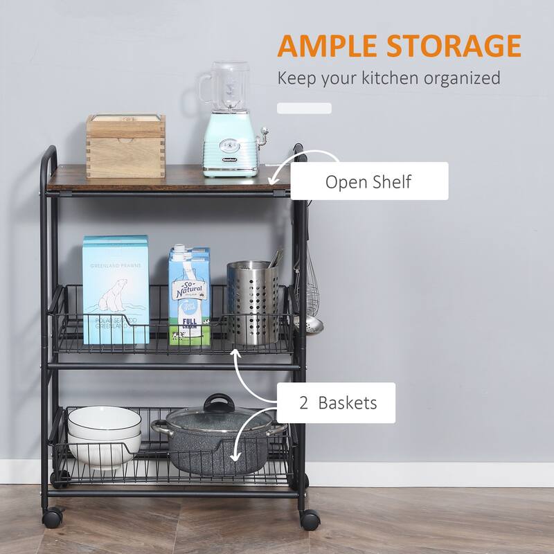 3 Tier Rolling Kitchen Cart With Storage(no include stool)