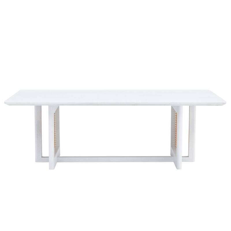 Chinese style white solid wood and imitation rattan coffee table - White