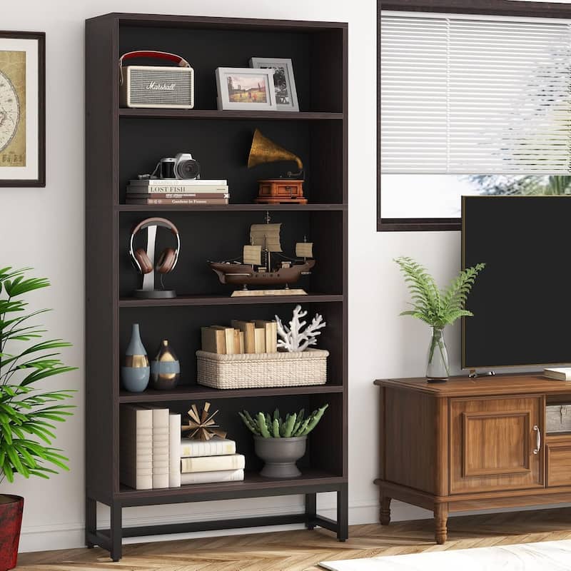 71-Inch Tall Bookcase, Heavy Duty Free-Standing Library Bookshelf with 5-Tier Shelves for Living Room