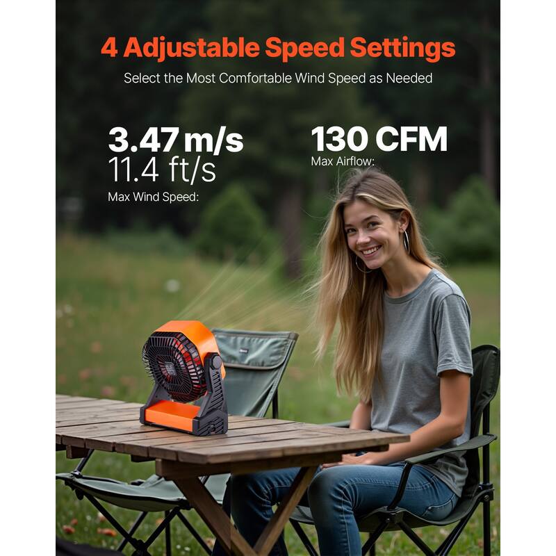 8 inch Rechargeable Camping Desktop Fan Battery Operated 4 Speeds