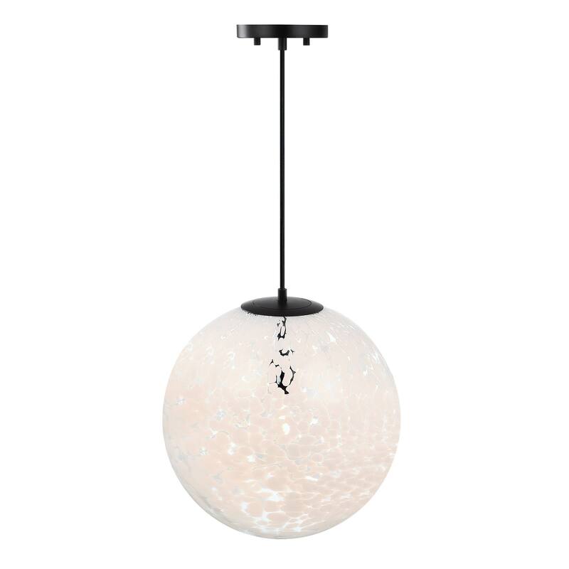 Circo Modern Matte Black 14 in. Globe Pendant with White Art Glass Shade