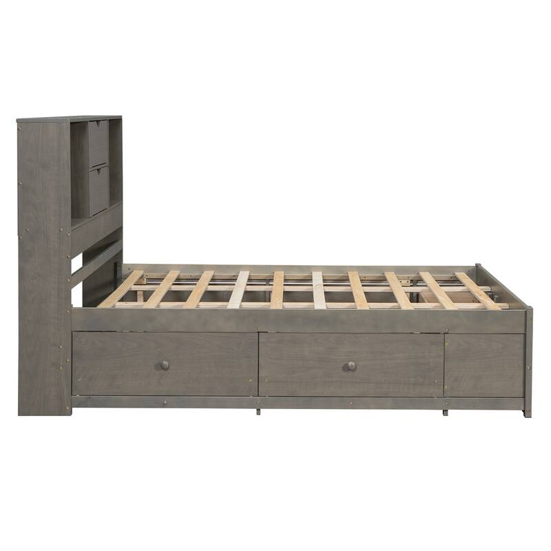 King Size Platform Bed with Storage Headboard and 8 Drawers
