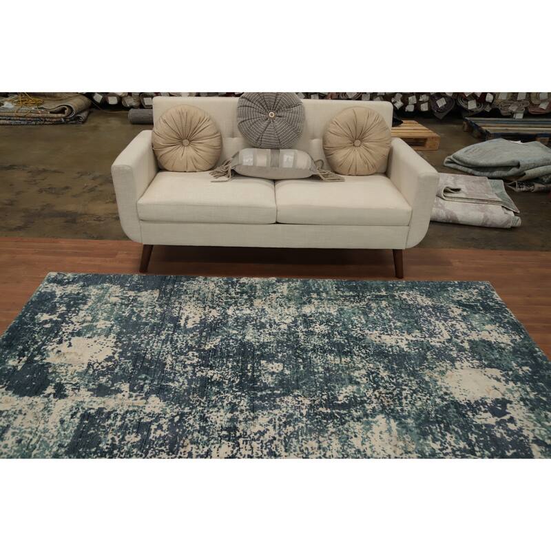Hand Knotted Oriental Viscose Silk Carpet Modern All-Over Multi-Colored Abstract Area Rug - 7' 11'' X 4' 11''