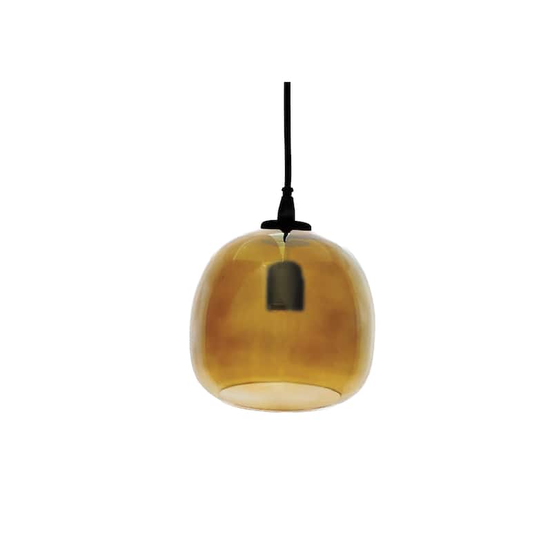 Glass and Metal Pendant Lamp with Hardwire - 7.5"L x 7.5"W x 8.3"H - 7.5"L x 7.5"W x 8.3"H - Amber