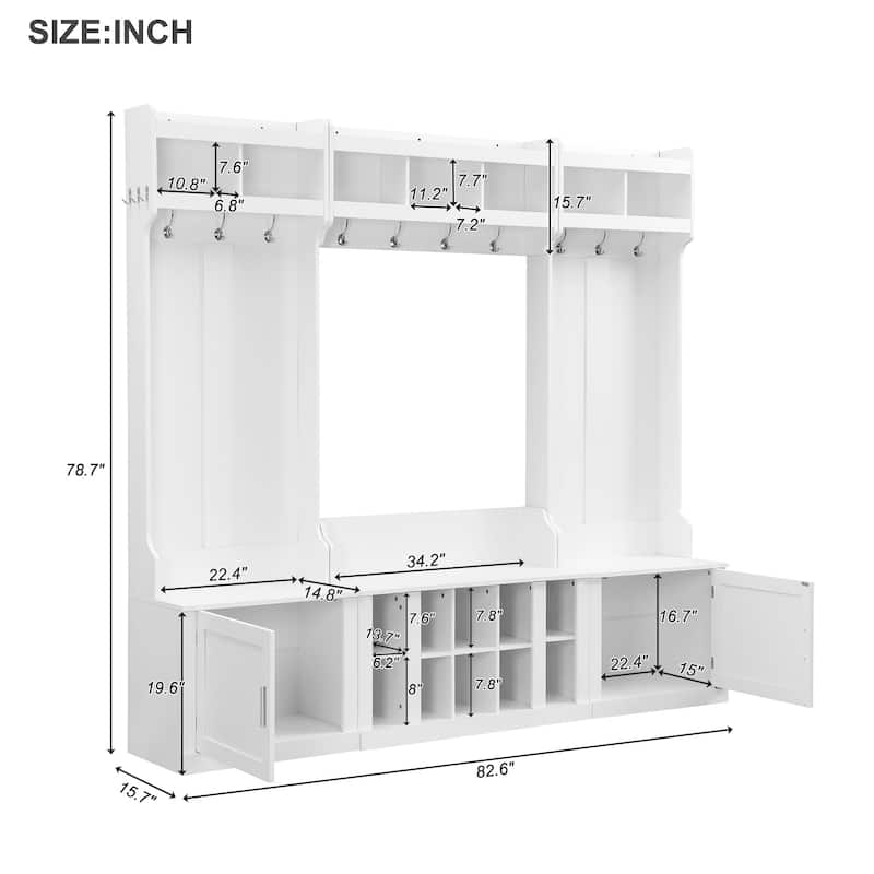 Wide Design Hall Tree with Storage and Bench, 4-IN-1 Multi-functional Entryway Bench with Coat Rack and Shoe Cubbies