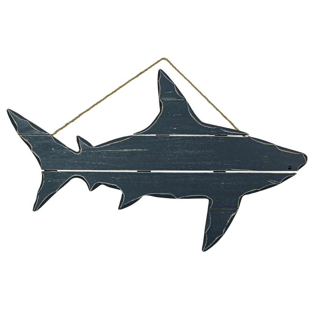 Zeckos 31 Inch Blue Wood Imitation Shark Wall Hanging Nautical Art