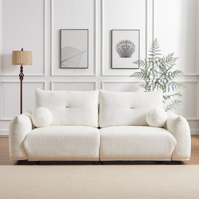 90'' Comfortable Sofa with 2 Cushions, 2 Ball Pillows