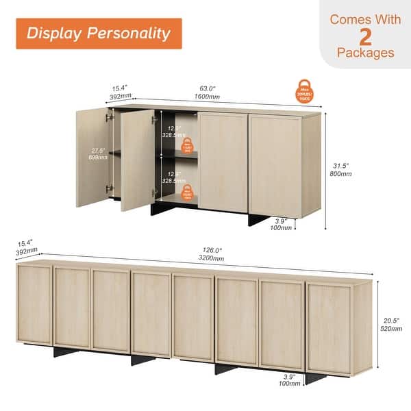 dimension image slide 2 of 4, WAMPAT Buffet Cabinets, Modern Sideboard with Large Storage Space and T-Shaped Legs for Dinning Room, Kitchen