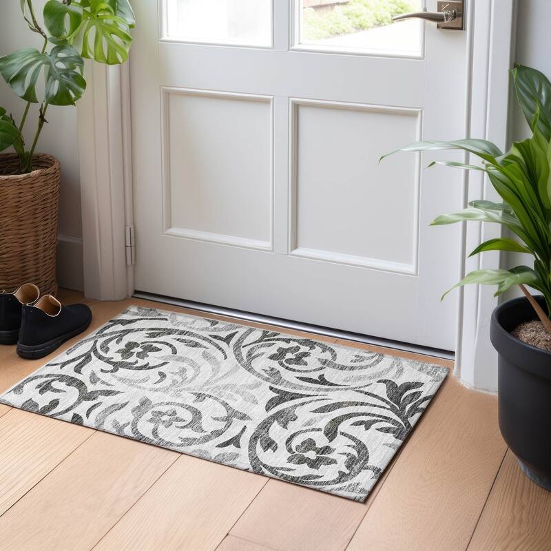 Premium Washable Super Soft Contempory Scroll Mayfield Rug - Gray - 1' 8" x 2' 6" - Rectangle