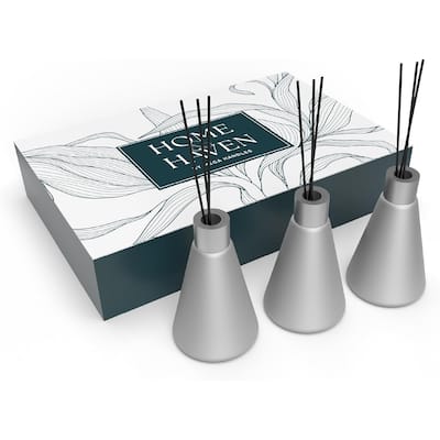 Mega Handles 3 Pack Reed Diffuser Set with 9 Sticks & White Flower Scented Essential Oil - Home & Bathroom Air Freshener