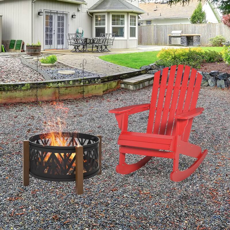 Fir Wood Outdoor Rocking Chair Ergonomic Comfortable Porch Balcony Backyard Chair - 30.25" L x 37" W x 38.25" H