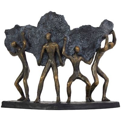 Polystone People Carrying Stone Sculpture - Bronze - Roche River Decor - 5"W x 13"L x 11"H
