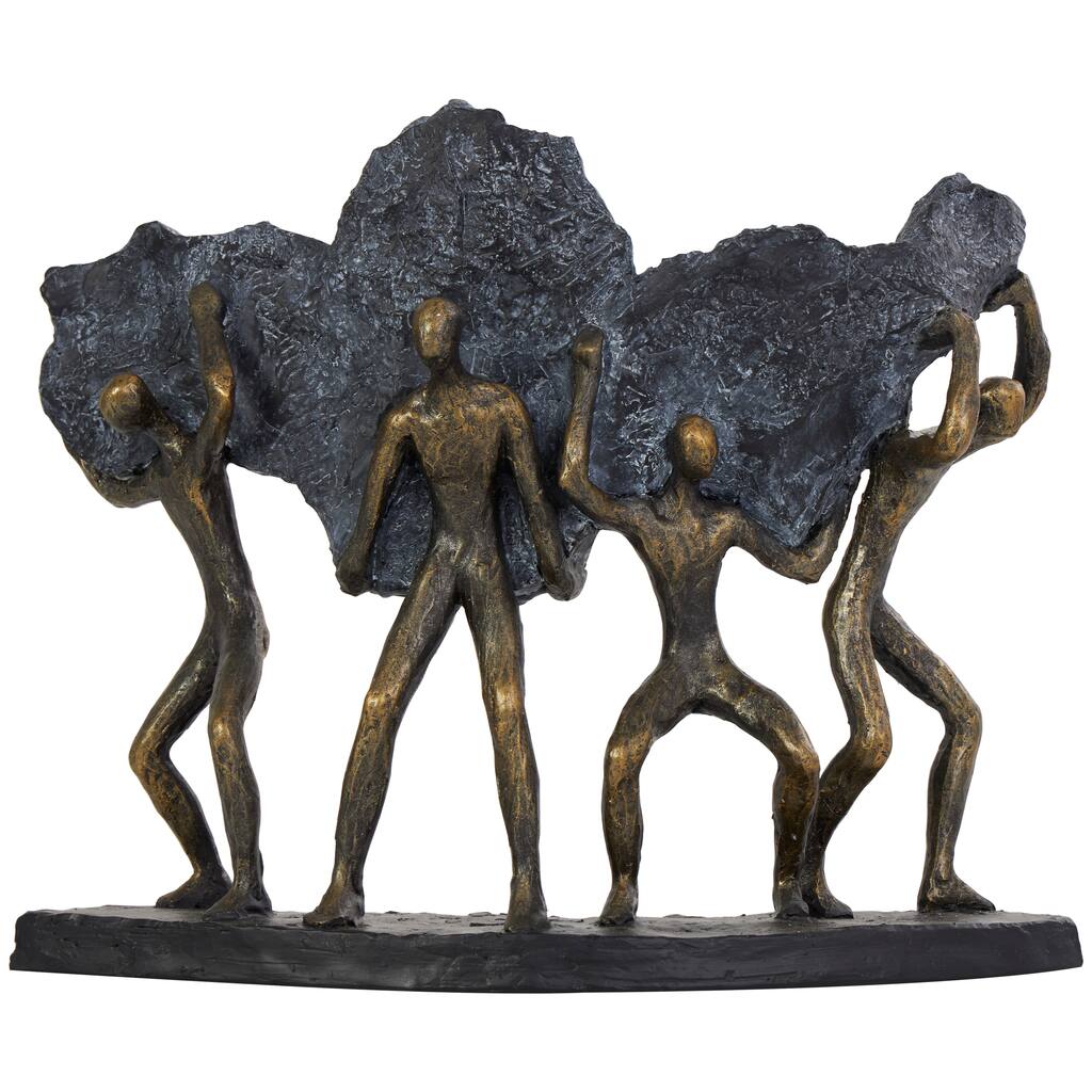 Polystone People Carrying Stone Sculpture - Bronze - Roche River Decor - 5"W x 13"L x 11"H