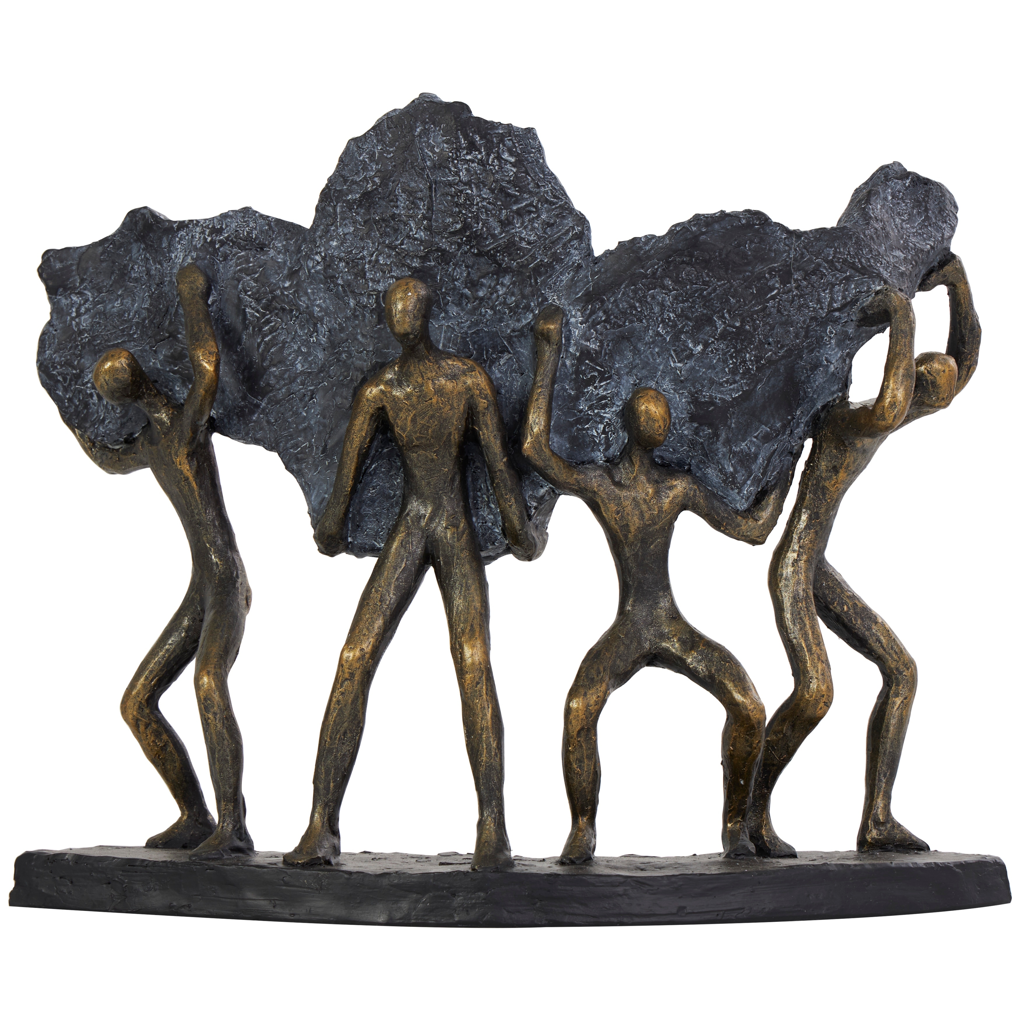 Polystone People Carrying Stone Sculpture - Bronze - Roche River Decor - 5"W x 13"L x 11"H