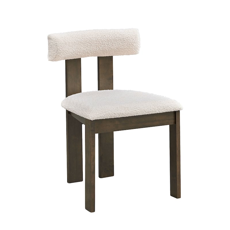2 PCS Wooden Dining Chairs, Modern Boucle Upholstered Mid Century Side Chairs with Open Back