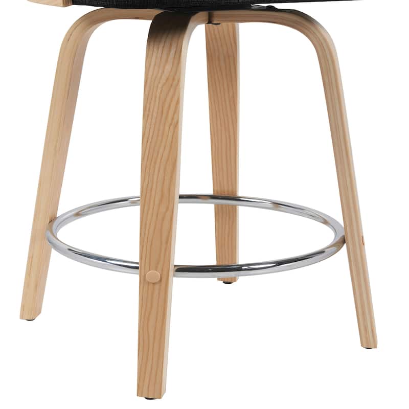 Shelly Mid-Century Swivel Bar Stool, Upholstered Counter Height Chair with Bentwood Legs
