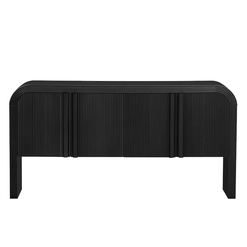 63-Inch Wave-Pattern Console Table with 4 Doors and Adjustable Shelf,Curved design Sofa Table Behind Couch